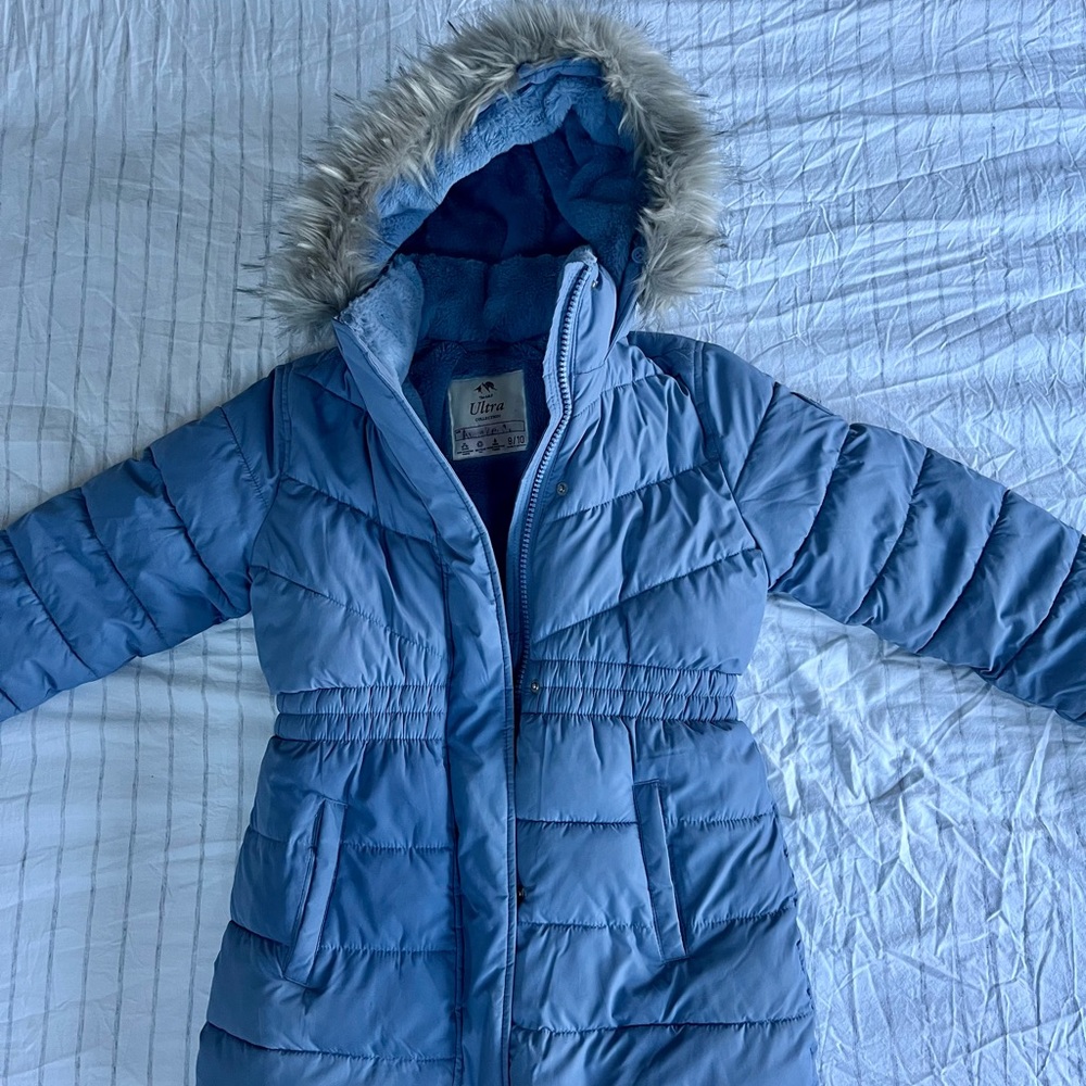 Abercrombie Kids Winter Jacket w/Faux Fur Hood sz 9/10 blue